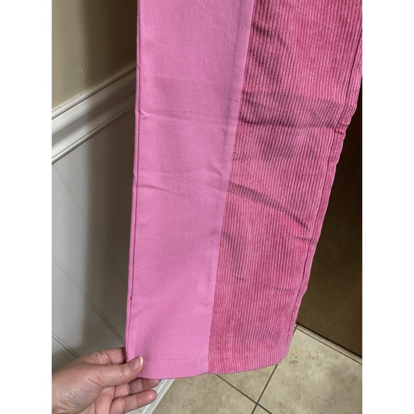 Corduroy Panel Straight Leg Two Tone Pants Bubblegum Pink High Waist Retro Sz M - Picture 7 of 12
